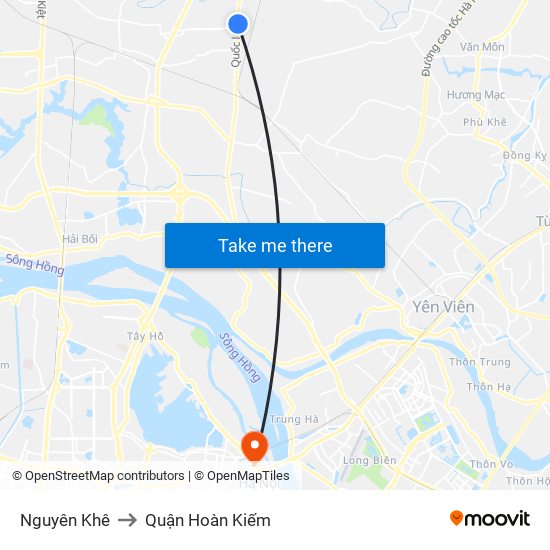 Nguyên Khê to Quận Hoàn Kiếm map