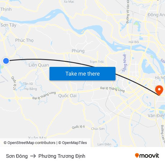 Sơn Đông to Phường Trương Định map