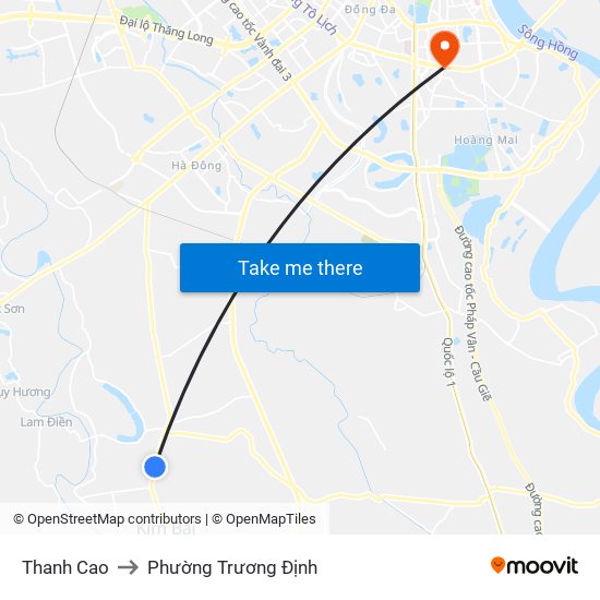 Thanh Cao to Phường Trương Định map