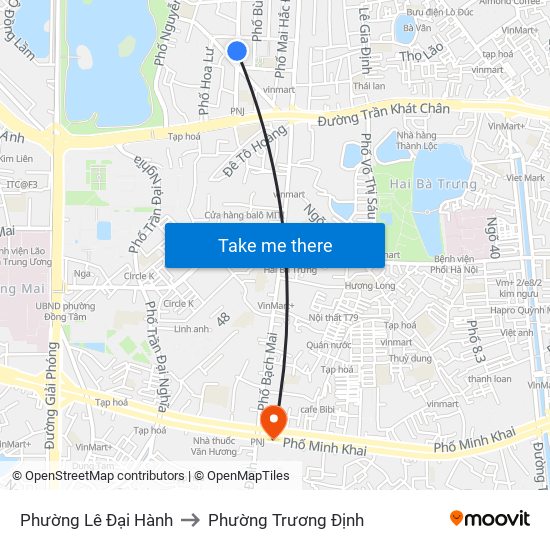 Phường Lê Đại Hành to Phường Trương Định map