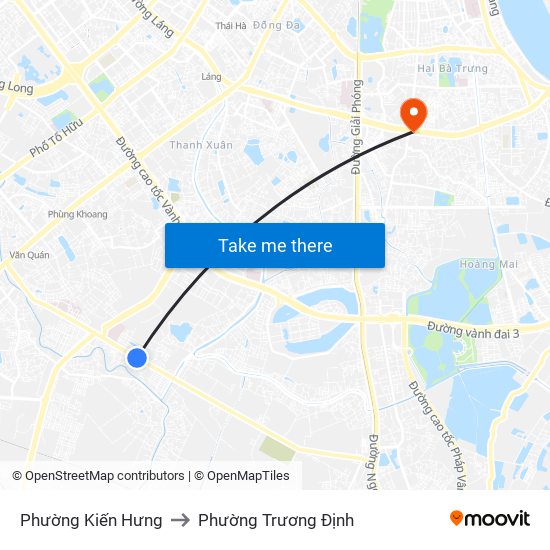 Phường Kiến Hưng to Phường Trương Định map