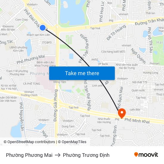 Phường Phương Mai to Phường Trương Định map