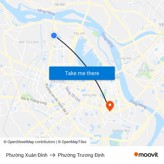 Phường Xuân Đỉnh to Phường Trương Định map
