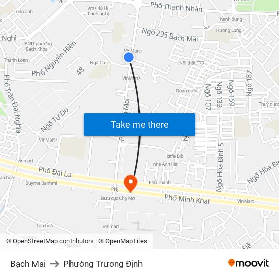 Bạch Mai to Phường Trương Định map