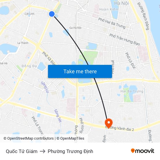 Quốc Tử Giám to Phường Trương Định map