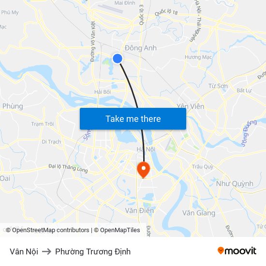 Vân Nội to Phường Trương Định map