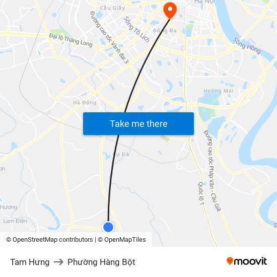 Tam Hưng to Phường Hàng Bột map