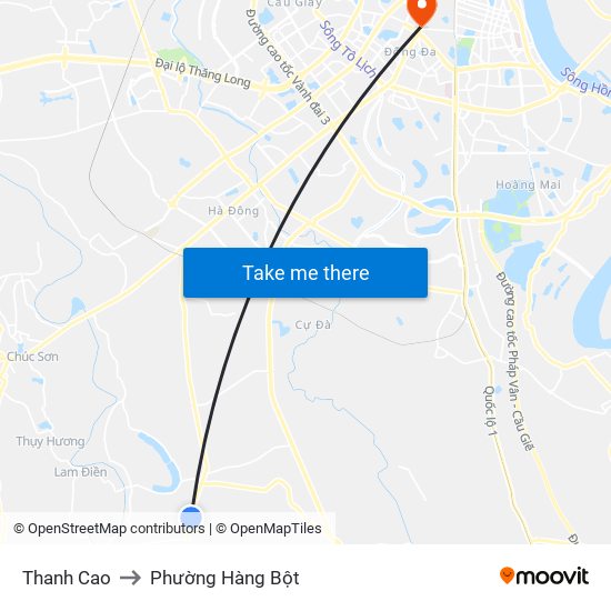 Thanh Cao to Phường Hàng Bột map