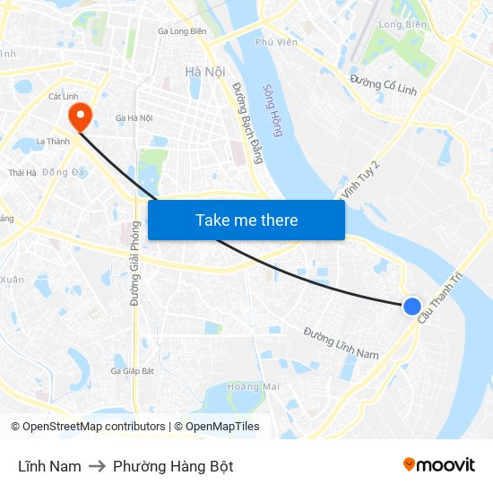 Lĩnh Nam to Phường Hàng Bột map