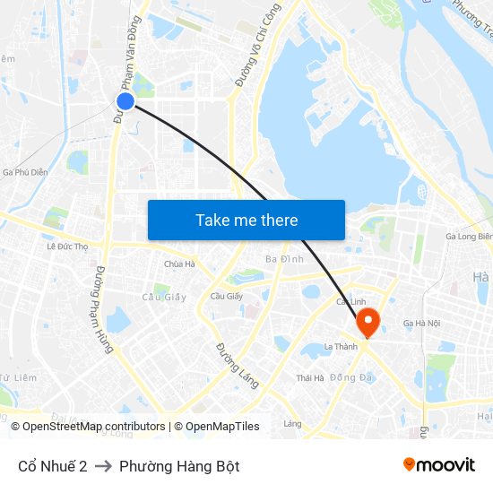 Cổ Nhuế 2 to Phường Hàng Bột map