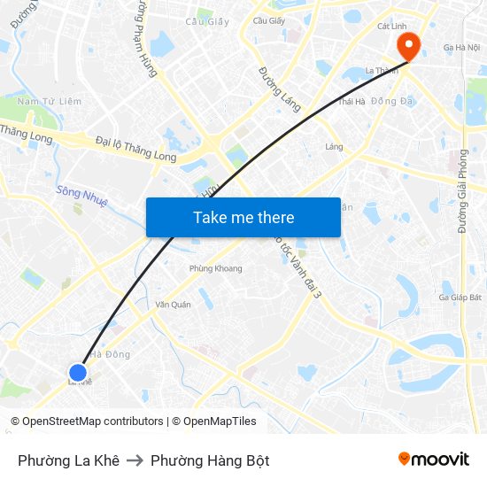 Phường La Khê to Phường Hàng Bột map