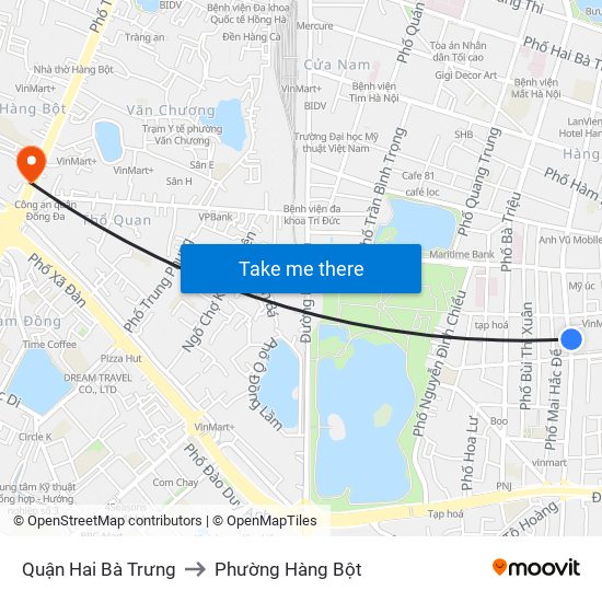 Quận Hai Bà Trưng to Phường Hàng Bột map