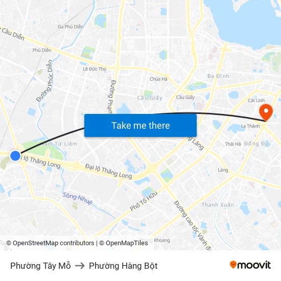 Phường Tây Mỗ to Phường Hàng Bột map