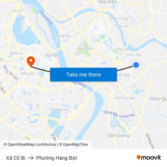 Xã Cổ Bi to Phường Hàng Bột map