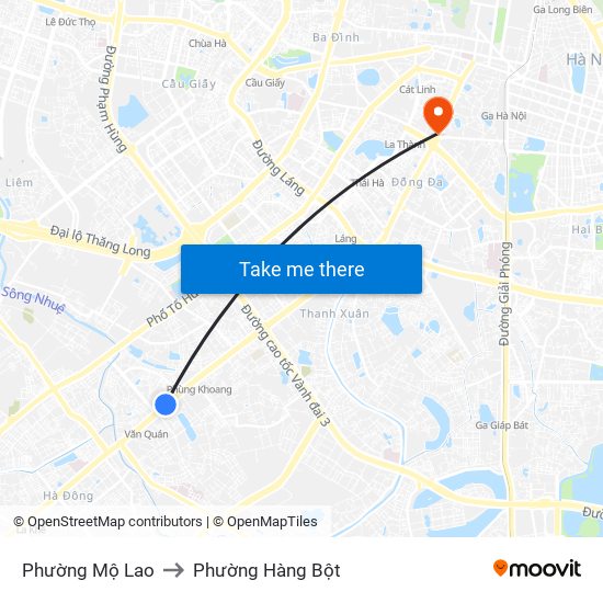 Phường Mộ Lao to Phường Hàng Bột map