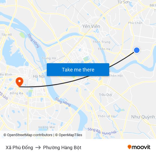 Xã Phù Đổng to Phường Hàng Bột map