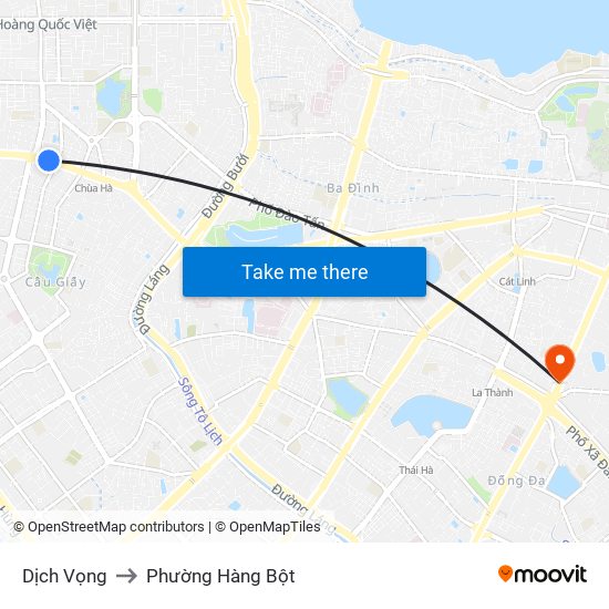 Dịch Vọng to Phường Hàng Bột map