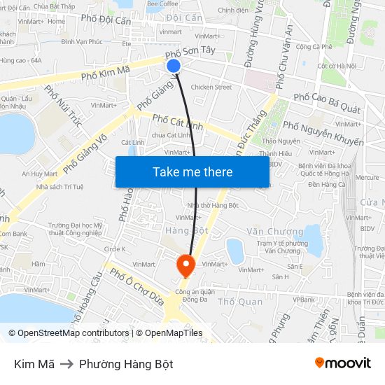 Kim Mã to Phường Hàng Bột map