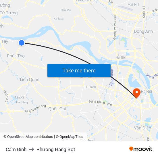 Cẩm Đình to Phường Hàng Bột map