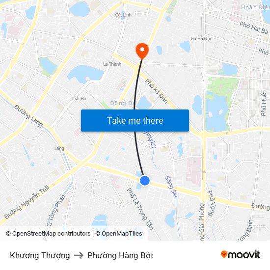 Khương Thượng to Phường Hàng Bột map