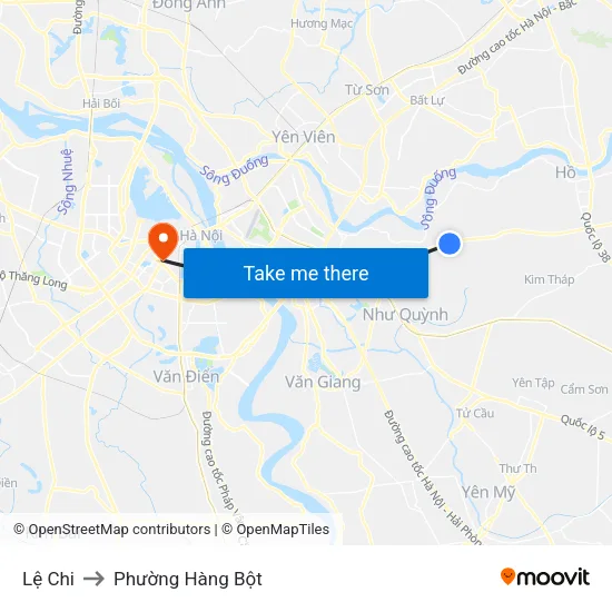 Lệ Chi to Phường Hàng Bột map