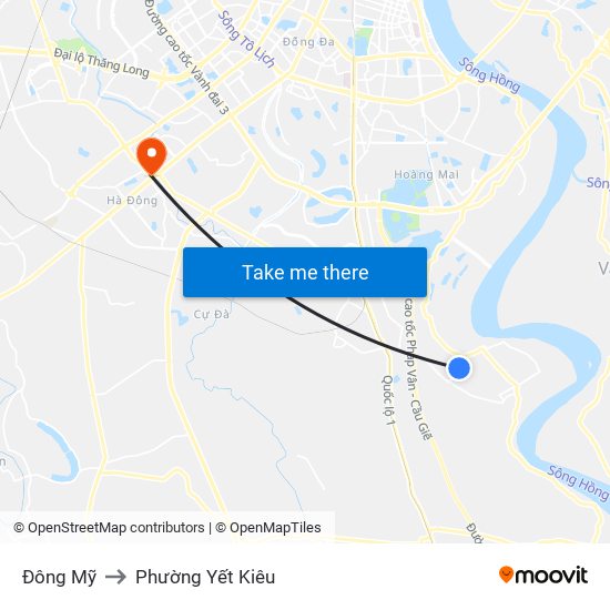 Đông Mỹ to Phường Yết Kiêu map