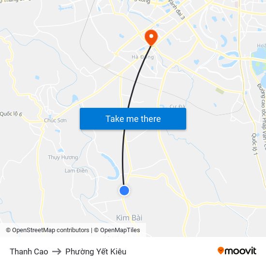 Thanh Cao to Phường Yết Kiêu map
