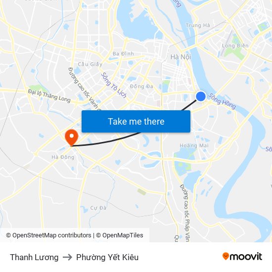 Thanh Lương to Phường Yết Kiêu map