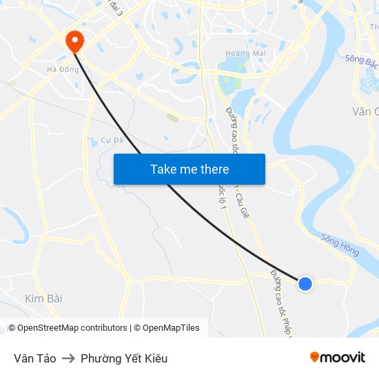 Vân Tảo to Phường Yết Kiêu map