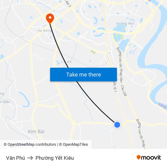 Văn Phú to Phường Yết Kiêu map