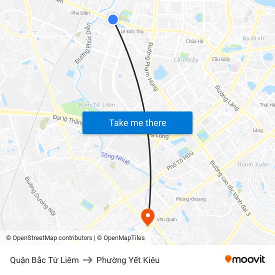 Quận Bắc Từ Liêm to Phường Yết Kiêu map