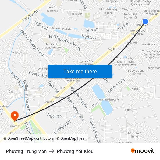 Phường Trung Văn to Phường Yết Kiêu map