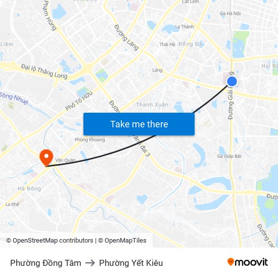 Phường Đồng Tâm to Phường Yết Kiêu map