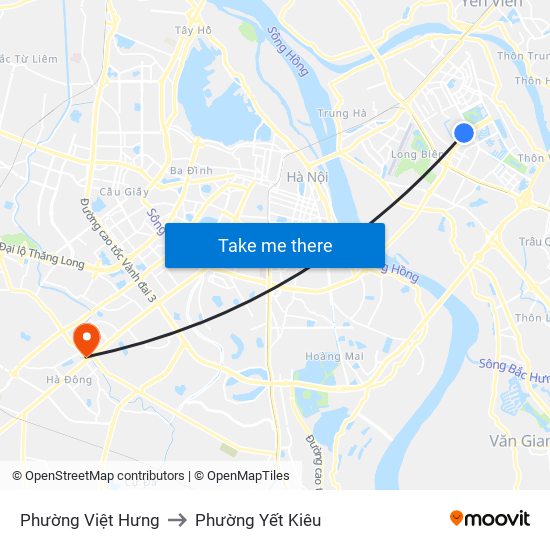 Phường Việt Hưng to Phường Yết Kiêu map