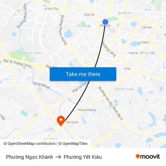 Phường Ngọc Khánh to Phường Yết Kiêu map