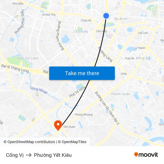 Cống Vị to Phường Yết Kiêu map