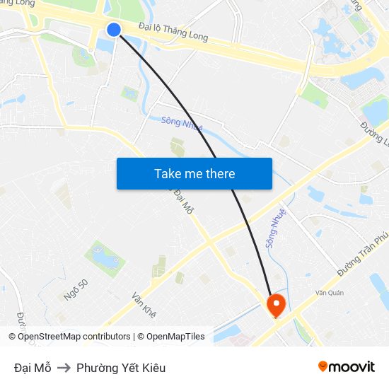 Đại Mỗ to Phường Yết Kiêu map