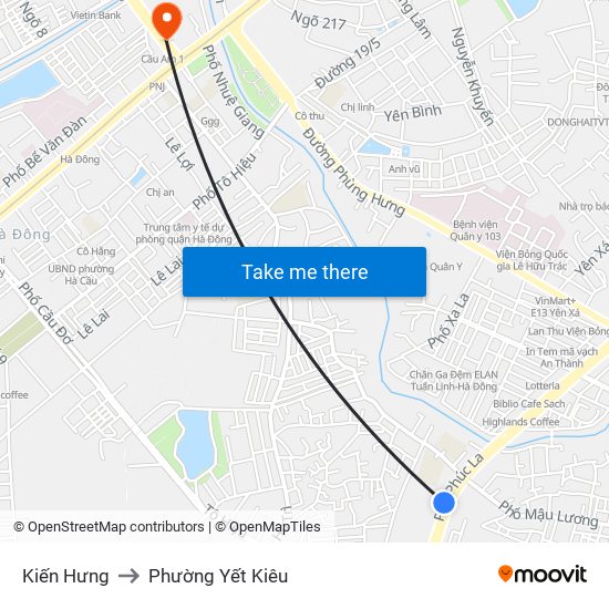 Kiến Hưng to Phường Yết Kiêu map