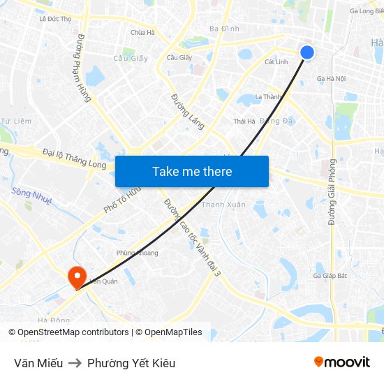 Văn Miếu to Phường Yết Kiêu map