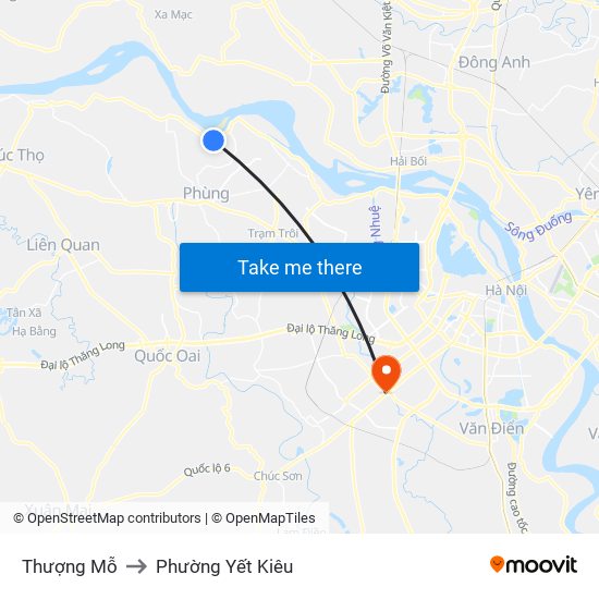 Thượng Mỗ to Phường Yết Kiêu map