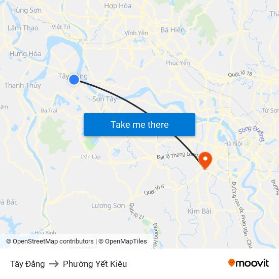 Tây Đằng to Phường Yết Kiêu map