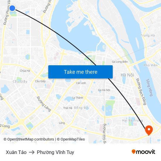 Xuân Tảo to Phường Vĩnh Tuy map