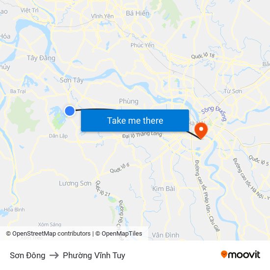 Sơn Đông to Phường Vĩnh Tuy map