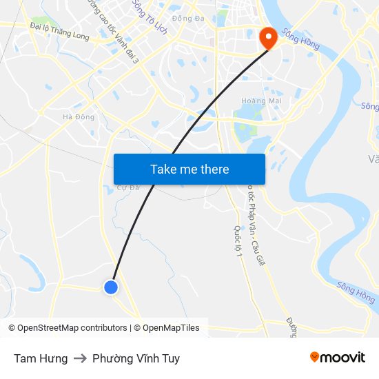 Tam Hưng to Phường Vĩnh Tuy map