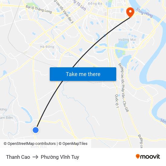 Thanh Cao to Phường Vĩnh Tuy map
