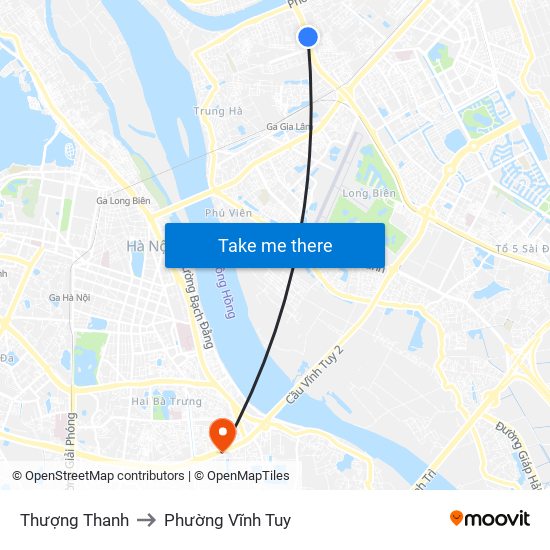 Thượng Thanh to Phường Vĩnh Tuy map