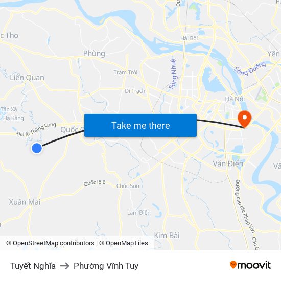 Tuyết Nghĩa to Phường Vĩnh Tuy map