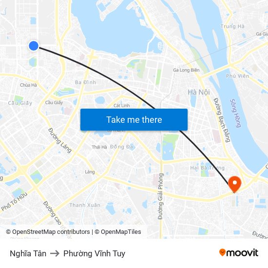 Nghĩa Tân to Phường Vĩnh Tuy map