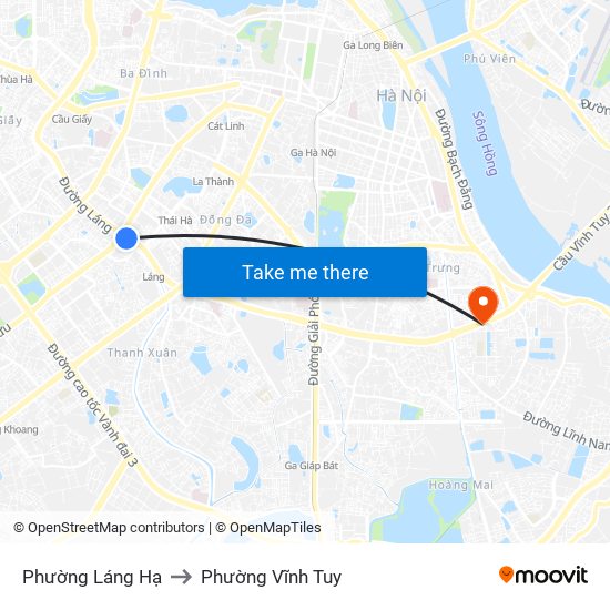 Phường Láng Hạ to Phường Vĩnh Tuy map