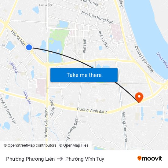 Phường Phương Liên to Phường Vĩnh Tuy map